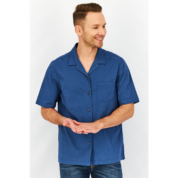 Alfani Blue Striped Cotton Regular Fit Short Sleeve Button-Up Shirt Size XL - Picture 1 of 11